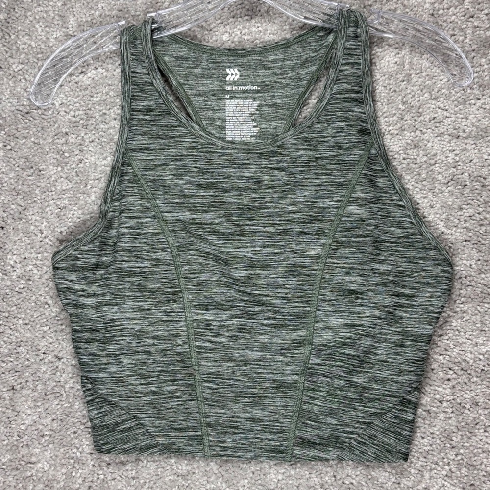 All in Motion Womens Green Heathered High Neck Racerback Athletic Crop Top S M